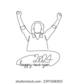 One continuous line drawing of People are having fun throwing parties to welcome the new year 2024 vector illustration. New year party illustration simple linear style vector concept. new year party.