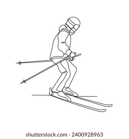 One continuous line drawing of a people who are skiing on a snowy arena vector illustration. ski competition day design illustration simple linear style vector concept. Sport concept design asset.