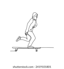 One continuous line drawing of a people playing skateboarding at the skate park arena vector illustration. Skateboard sport activity illustration in simple linear style vector concept continuous line.