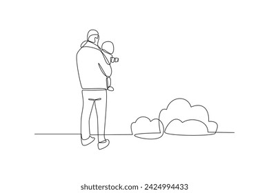 One continuous line drawing of People walking, playing, riding bicycle at city park. Activities outdoors concept. Doodle vector illustration in simple linear style.