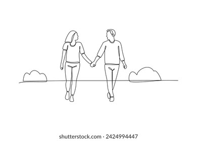 One continuous line drawing of People walking, playing, riding bicycle at city park. Activities outdoors concept. Doodle vector illustration in simple linear style.