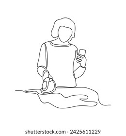 One continuous line drawing of People with housekeeping work activity vector illustration.  tasks such as sweeping, vacuuming, mopping, dusting, wiping down surfaces, and taking out the trash.