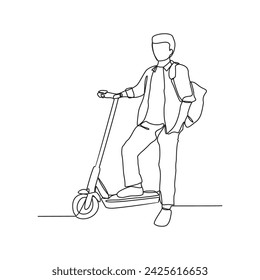 One continuous line drawing of the people using scooter for going to office vector illustration. Illustration Scooters are alternative transportation with simple linear style vector concept design.