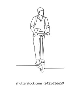 One continuous line drawing of the people using scooter for going to office vector illustration. Illustration Scooters are alternative transportation with simple linear style vector concept design.