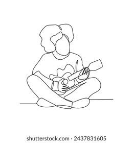 One continuous line drawing of the people playing guitar vector illustration. Guitarist illustration in simple linear style vector concept. Guitar Player design is suitable for your asset design.