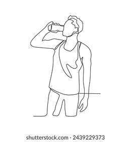 One continuous line drawing of the people are drinking after exercising in the morning vector illustration. Drinking after exercising activity illustration in simple linear style vector design concept