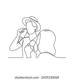 One continuous line drawing of the people are drinking after walk for recreation in the morning vector illustration. Drinking activity illustration in simple linear style vector design concept