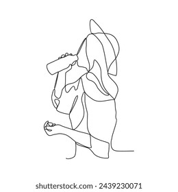 One continuous line drawing of the people are drinking after walk for recreation in the morning vector illustration. Drinking activity illustration in simple linear style vector design concept