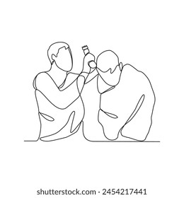 One continuous line drawing of people doing praying during Hajj month. People using ihram for hajj pray activity in simple linear style design concept. Islamic hajj day design vector illustration. 