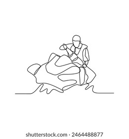 One continuous line drawing of people play Jet ski vector illustration. Jet ski design in simple linear continuous style vector concept. Sports themes design for your asset vector design illustration.