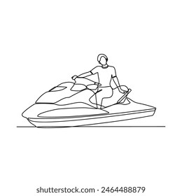 One continuous line drawing of people play Jet ski vector illustration. Jet ski design in simple linear continuous style vector concept. Sports themes design for your asset vector design illustration.