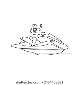 One continuous line drawing of people play Jet ski vector illustration. Jet ski design in simple linear continuous style vector concept. Sports themes design for your asset vector design illustration.