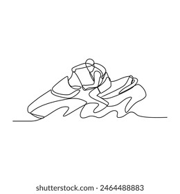 One continuous line drawing of people play Jet ski vector illustration. Jet ski design in simple linear continuous style vector concept. Sports themes design for your asset vector design illustration.