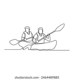 One continuous line drawing of people play rowing vector illustration. Rowing design in simple linear continuous style vector concept. Sports themes design for your asset vector design illustration.