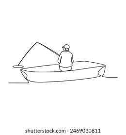 One continuous line drawing of people do fishing vector illustration. Fishing, a timeless pursuit where patience and skill intertwine. Cast your line into tranquil waters, awaiting the telltale tug.