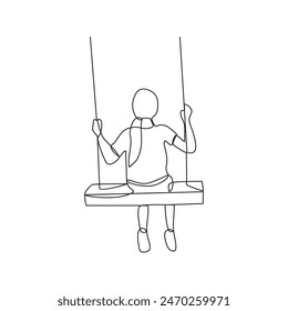 One continuous line drawing of people playing the swing in the park vector illustration. Games themes design concept in simple linear continuous line. Games theme design is suitable for your asset.