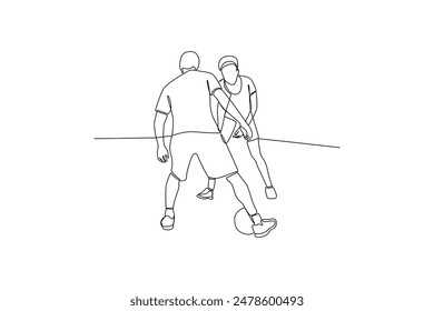 One continuous line drawing of people playing football. Sports minimalist concept. Single line draw design vector illustration