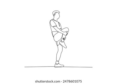 One continuous line drawing of people warm-up activities at the sports center. Sports minimalist concept. Single line draw design vector illustration