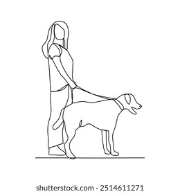 One continuous line drawing of the people is play with their pet carrying it as vector illustration. Playing with dog activity illustration in simple linear style vector concept. Animal themes design.