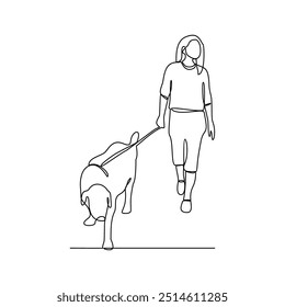 One continuous line drawing of the people is play with their pet carrying it as vector illustration. Playing with dog activity illustration in simple linear style vector concept. Animal themes design.