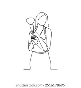One continuous line drawing of the people hold the cup after winning competition vector illustration. Sport themes design in simple continuous line vector concept. Good asset for education purpose.