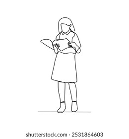 Un dibujo de línea continua de personas con ilustración de actividad lectora. Diseño de lectura en concepto de Vector de estilo lineal continuo simple. Diseño de temas de lectura con fines de presentación educativa.