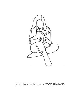 Um desenho de linha contínua de pessoas com atividade de leitura. Design de leitura em conceito de vetor de estilo linear contínuo simples. Design de temas de leitura para fins de apresentação educacional.