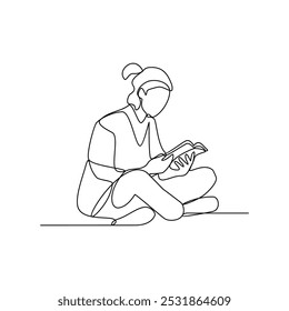 One continuous line drawing of people with reading activity illustration. Reading design in simple continuous linear style vector concept. Reading themes design for educational presentation purpose.