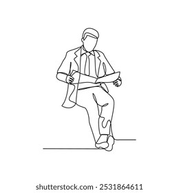 One continuous line drawing of people with reading activity illustration. Reading design in simple continuous linear style vector concept. Reading themes design for educational presentation purpose.