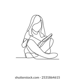 One continuous line drawing of people with reading activity illustration. Reading design in simple continuous linear style vector concept. Reading themes design for educational presentation purpose.