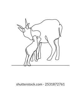 One continuous line drawing of people with Deer with their young vector illustration. Animal themes design in simple linear style vector concept. Animal design for educational presentation purpose.