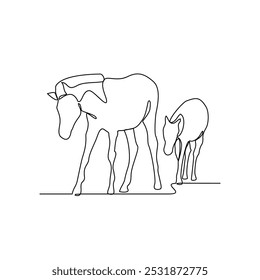 One continuous line drawing of people with Deer with their young vector illustration. Animal themes design in simple linear style vector concept. Animal design for educational presentation purpose.