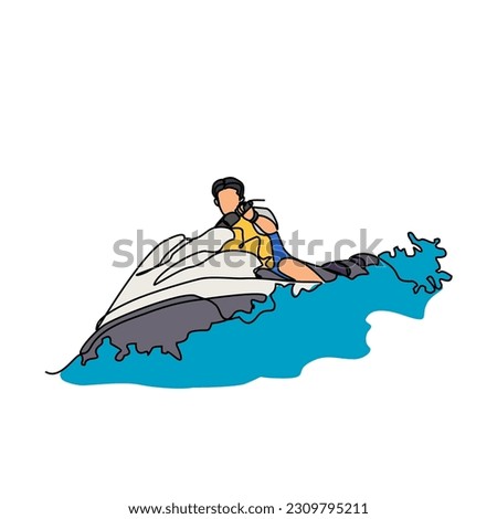 One continuous line drawing of people play Jet ski vector illustration. Jet ski design in simple linear continuous style vector concept. Sports themes design for your asset vector design illustration.