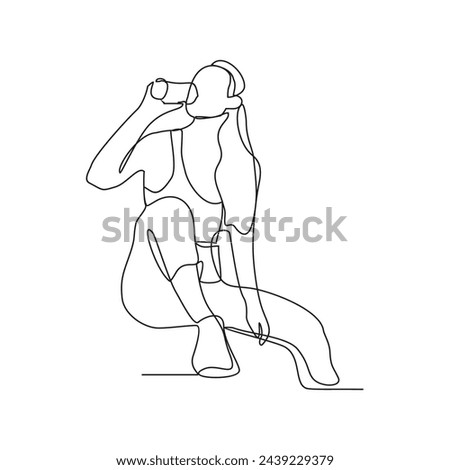 One continuous line drawing of the people are drinking after exercising in the morning vector illustration. Drinking after exercising activity illustration in simple linear style vector design concept