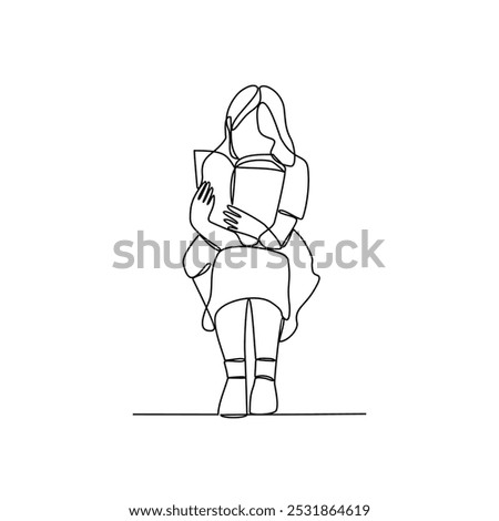 One continuous line drawing of people with reading activity illustration. Reading design in simple continuous linear style vector concept. Reading themes design for educational presentation purpose.