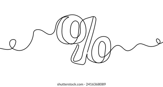 One continuous line drawing of a percent sign. Vector illustration. Linear percent icon isolated