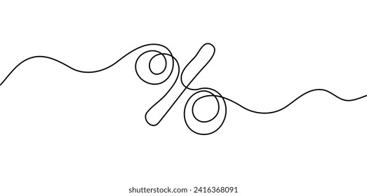 One continuous line drawing of a percent sign. Vector illustration. Linear percent icon isolated