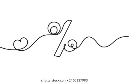 One continuous line drawing of a percent sign. illustration without background. Linear percent icon isolated on white background. EPS 10.