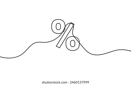 Un dibujo de línea continua de un signo de porcentaje. ilustración sin fondo. Icono de porcentaje lineal aislado sobre fondo blanco. EPS 10.