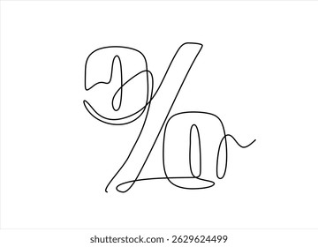 One continuous line drawing of a percent sign. Vector illustration. Linear percent icon isolated, Continuous one line percent sign. Editable stroke