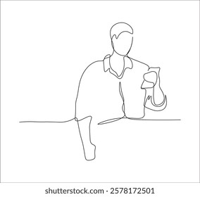 One continuous line drawing of person holding phone concept. single line half body person holding phone. editable stroke