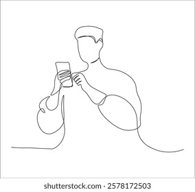 One continuous line drawing of person holding phone concept. single line half body person holding phone. editable stroke
