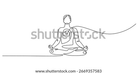 One continuous line drawing of a person in a zen meditation pose. Inner peace and a healthy lifestyle, a symbol of harmony, balance, and spiritual wellness. Vector illustration editable stroke.