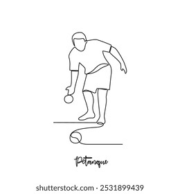 One continuous line drawing of Petanque sports vector illustration. Traditional sports design in simple linear continuous style vector concept. Sports theme design for your asset design illustration.