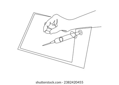 One continuous line drawing of Pharmaceuticals and medication. Medical concept. Doodle vector illustration in simple linear style.