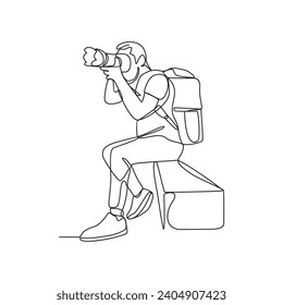 One continuous line drawing of a photographer is holding a camera to take a good picture vector illustration. Design with Minimalist black linear design. photographer themes for your asset design.