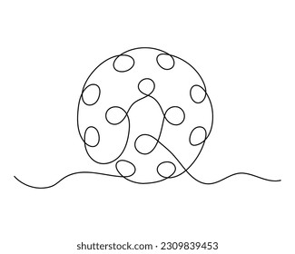 One continuous line drawing pickleball ball. One line sport ball. Isolated vector illustration.