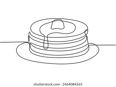 one continuous line drawing of pie cake on plate isolated on white background. Food concept vector.