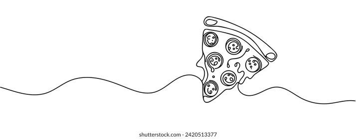 One continuous line drawing of a piece of pizza. Vector illustration