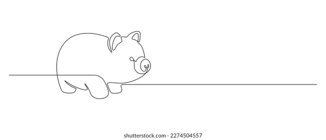 One continuous line drawing of piggy bank. Safe money symbol and business finance concept in simple linear style. Editable stroke. Doodle vector illustration